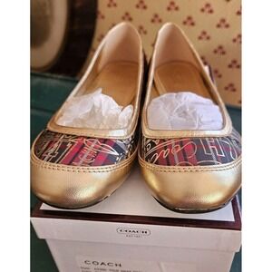 Coach Ballet Flats Women 7.5 Gold Plaid Excellent True Graf Trtn A2390